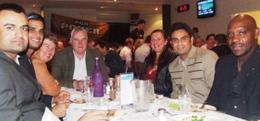 Enjoying the night: L-R Saeed Akram, Muhammad Maaz, Vicki and Richard Cooney, Victoria Thorneycroft, Umar Farooq and coach Vic Hodge. Enjoying the night: L-R Saeed Akram, Muhammad Maaz, Vicki and Richard Cooney, Victoria Thorneycroft, Umar Farooq and coach Vic Hodge.
