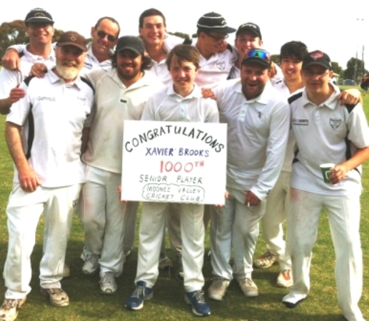 Moonee Valley's 1000th senior player, Xavier Brooks, with his team-mates for the historic game. Moonee Valley's 1000th senior player, Xavier Brooks, with his team-mates for the historic game.