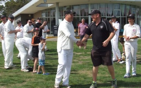 Ian Denny (left) is congratulated by the only other Moonee Valley player to reach 300 games, Darren Nagle. Teammates and supporters celebrate the moment. Ian Denny (left) is congratulated by the only other Moonee Valley player to reach 300 games, Darren Nagle. Teammates and supporters celebrate the moment.