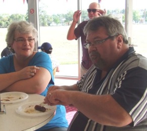 Enjoying the barbecue: Rod Thorneycroft and Bron. Enjoying the barbecue: Rod Thorneycroft and Bron.