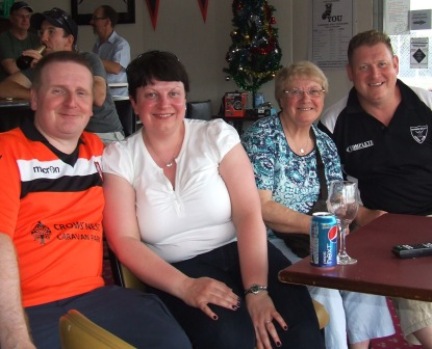 Vice President Simon Thornton had his own revellers out from England: L-R Darren Gaskell (who played in our Sevenths for a game) with his wife Alison; and Simon with his mum Jean. Vice President Simon Thornton had his own revellers out from England: L-R Darren Gaskell (who played in our Sevenths for a game) with his wife Alison; and Simon with his mum Jean.