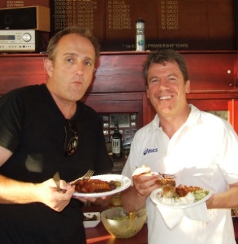 The buffet meal comes into play: Brett Curran (left) and Brendan Powell. The buffet meal comes into play: Brett Curran (left) and Brendan Powell.