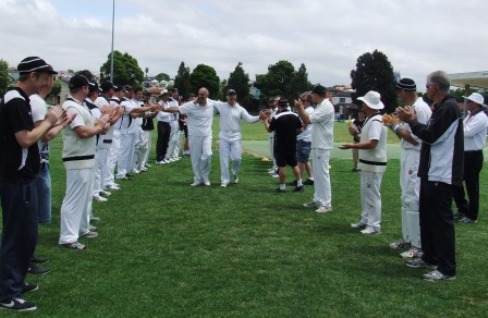 The umpires joined in and showed their respect to Joe Ansaldo and John Talone, with an honor guard of current and past players onto the ground for their 300th matches. The umpires joined in and showed their respect to Joe Ansaldo and John Talone, with an honor guard of current and past players onto the ground for their 300th matches.
