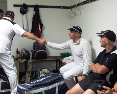 The mystique of the senior change rooms - and past President Sandro Capocchi (left) gives a quick handshake to 300-gamer John Talone, as Firsts player Troy Eden looks on. The mystique of the senior change rooms - and past President Sandro Capocchi (left) gives a quick handshake to 300-gamer John Talone, as Firsts player Troy Eden looks on.