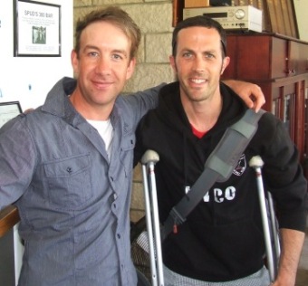 A wounded warrior: Ben Thomas (left) with Winter team skipper Michael Ozbun, who's out for the season with an ankle injury. A wounded warrior: Ben Thomas (left) with Winter team skipper Michael Ozbun, who's out for the season with an ankle injury.