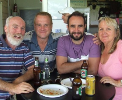 There was no Mexican stand-off at this table when the meal was served: L-R Allan Cumming, Peter Smith and Murray and Adele Walker. There was no Mexican stand-off at this table when the meal was served: L-R Allan Cumming, Peter Smith and Murray and Adele Walker.