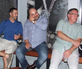 Relax mode: L-R Michael Ozbun, James Harris and Peter Golding. Relax mode: L-R Michael Ozbun, James Harris and Peter Golding.