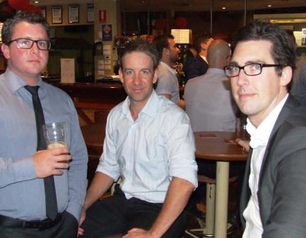Enjoying the Moonee Ponds Club: L-R Ed Rayner, Ben Thomas and Ben Skok. Enjoying the Moonee Ponds Club: L-R Ed Rayner, Ben Thomas and Ben Skok.