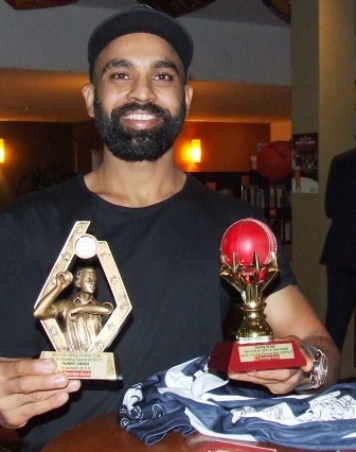 Pure class: Sunny Singh with his Fourth Eleven bowling award and his hat-trick ball. Pure class: Sunny Singh with his Fourth Eleven bowling award and his hat-trick ball.