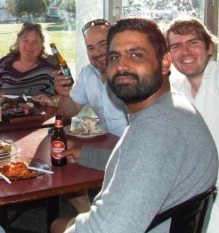 The boys tuck in after a hard grind in the field with the Fourths. L-R Angela McDonald with players James Harris, Jatinder Singh and Kris Lawson. The boys tuck in after a hard grind in the field with the Fourths. L-R Angela McDonald with players James Harris, Jatinder Singh and Kris Lawson.