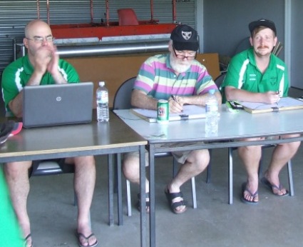 The back-room support: Michael Cumbo runs the electronic scoreboard, while Allan Cumming (centre) and Bede Gannon score the match. The back-room support: Michael Cumbo runs the electronic scoreboard, while Allan Cumming (centre) and Bede Gannon score the match.