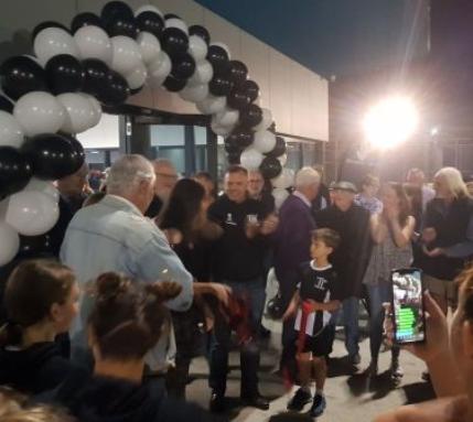 A horseshoe of black and white balloons at the southern entrance to the new $2.5 million pavilion. A horseshoe of black and white balloons at the southern entrance to the new $2.5 million pavilion.