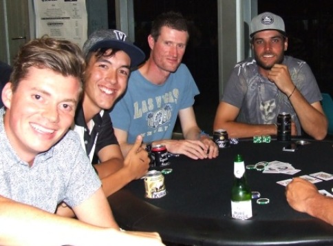 Into the cards: L-R 2017 winner Daniel Comande, Nigel Cowan, Daniel Ayers and Jesse Felle. Into the cards: L-R 2017 winner Daniel Comande, Nigel Cowan, Daniel Ayers and Jesse Felle.