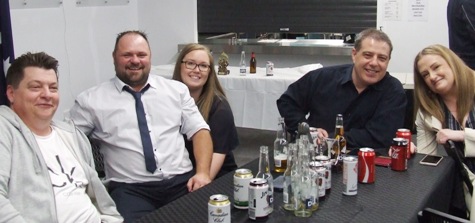 The "quiet table" - L-R Mark Gauci, coach Glen Courts and Tess, and new Life Member Daniel Phillips and Leanne. The "quiet table" - L-R Mark Gauci, coach Glen Courts and Tess, and new Life Member Daniel Phillips and Leanne.