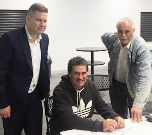 Our latest signing: (from left) Carlton premiership captain Sam Walker with coach Tony Gleeson and president Charlie Walker. Our latest signing: (from left) Carlton premiership captain Sam Walker with coach Tony Gleeson and president Charlie Walker.