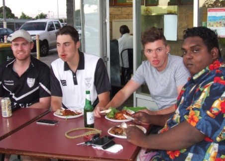 There's nothing like a good meal to replenish the enthusiasm: L-R Sean Duckworth, Stephen Esmore, Daniel Comande and Channa DeSilva. There's nothing like a good meal to replenish the enthusiasm: L-R Sean Duckworth, Stephen Esmore, Daniel Comande and Channa DeSilva.