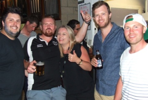 Nate Wolland's 210 not out was a talking point on the night: L-R Shane Chalmers, Nate and Aimee Wolland, Justin Trowell and Dominic Rettino.