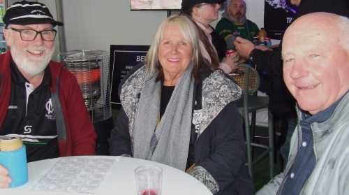 We quickly secured a table under cover in the marquee: L-R Allan Cumming, Adele Walker and Ian Reid - who played for Moonee Valley in one Barooga tournament. We quickly secured a table under cover in the marquee: L-R Allan Cumming, Adele Walker and Ian Reid - who played for Moonee Valley in one Barooga tournament.