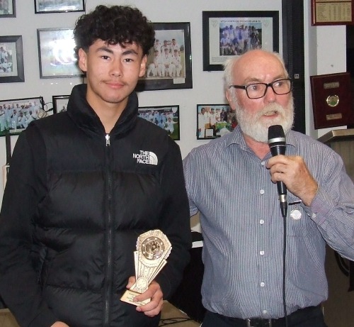 Oscar McKeown receives his Wicketkeeper of the Year award from Allan Cumming (far right). Oscar McKeown receives his Wicketkeeper of the Year award from Allan Cumming (far right).
