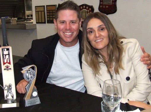 Nathan Waites and wife Gabriella with his trophies. Nathan Waites and wife Gabriella with his trophies.