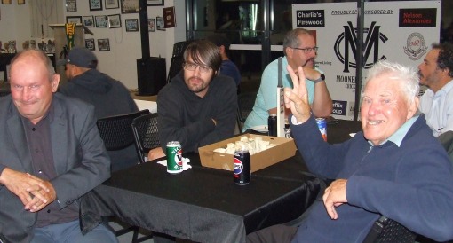 A break in proceedings: L-R Paul Simon, Chris Love, Brendan Rhodes, Ron Pontague (front) and Danny Terzini. A break in proceedings: L-R Paul Simon, Chris Love, Brendan Rhodes, Ron Pontague (front) and Danny Terzini.