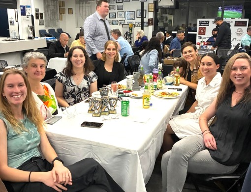 Members of our Women's team enjoyed the night: L-R Emily Seery, Sandra Verschoor, Sarah Fenn, Fiona Bathie, Kylie Russo with Cleo, Yasmin King and Siobhan Donohoe. Members of our Women's team enjoyed the night: L-R Emily Seery, Sandra Verschoor, Sarah Fenn, Fiona Bathie, Kylie Russo with Cleo, Yasmin King and Siobhan Donohoe.