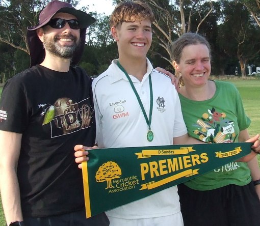 Happy family: David Lubansky with parents Alex and Rebecca and the Premiership pennant. Happy family: David Lubansky with parents Alex and Rebecca and the Premiership pennant.