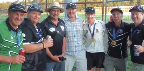 Celebrating the Seconds flag: L-R Dom Gibaldi, Mark Gauci, Tony Gleeson, Tony Morrissy, Zac Nilsson, Jim Polonidis and Geoff McKeown. Celebrating the Seconds flag: L-R Dom Gibaldi, Mark Gauci, Tony Gleeson, Tony Morrissy, Zac Nilsson, Jim Polonidis and Geoff McKeown.