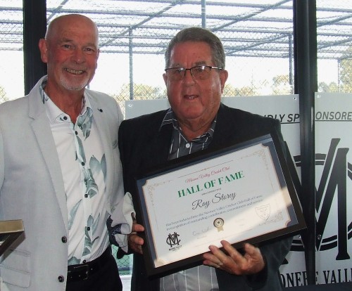 MC Greg Peters (left) presented a Hall of Fame certificate to official Legend Ray Storey - ensuring correct protocol. MC Greg Peters (left) presented a Hall of Fame certificate to official Legend Ray Storey - ensuring correct protocol.