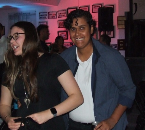 Enjoying the music and the party lights: Moonee Valley premiership players Tara Newman (left) and Jane Greenshields. Enjoying the music and the party lights: Moonee Valley premiership players Tara Newman (left) and Jane Greenshields.