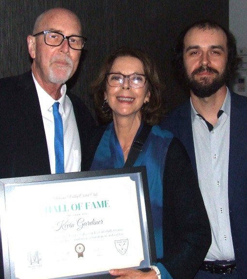 Kevin Gardiner and wife Virginia at the 2026 Hall of Fame presentation, with son Terry.