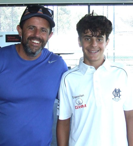 Moonee Valley debutant Joel Italia with his dad Paul in our social rooms. Moonee Valley debutant Joel Italia with his dad Paul in our social rooms.