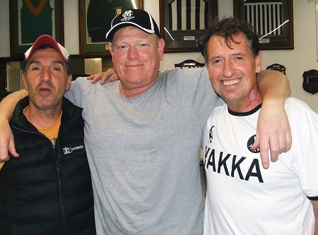 A lot of history here: L-R Jim Polonidis, Darren "Spud" Nagle and Darren Sheppard. A lot of history here: L-R Jim Polonidis, Darren "Spud" Nagle and Darren Sheppard.