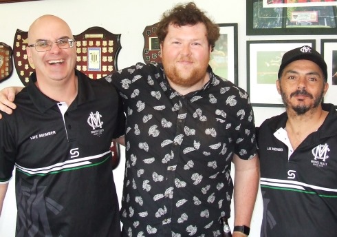 Enjoying the company at the get-together: L-R Mick Cumbo, Andreas Skiotis and Danny Terzini. Enjoying the company at the get-together: L-R Mick Cumbo, Andreas Skiotis and Danny Terzini.