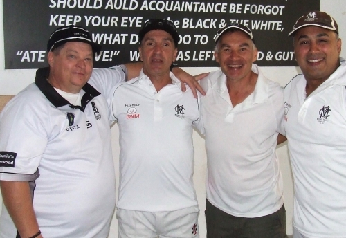 Long-time warriors playing together - L-R Mark Gauci, Jim Polonidis, Dean Jukic and Sagar Bhatia in the rooms before the game. Long-time warriors playing together - L-R Mark Gauci, Jim Polonidis, Dean Jukic and Sagar Bhatia in the rooms before the game.
