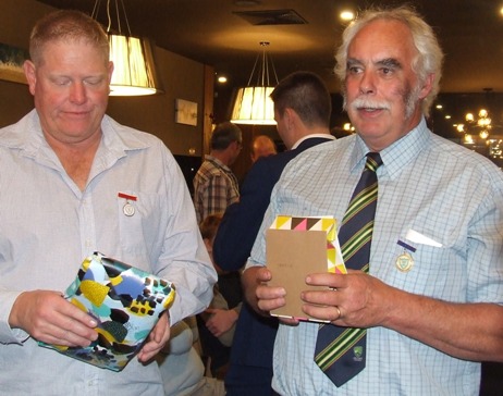 Women's team co-coaches Darren Nagle (left) and Charlie Walker received gifts for their support. Women's team co-coaches Darren Nagle (left) and Charlie Walker received gifts for their support.