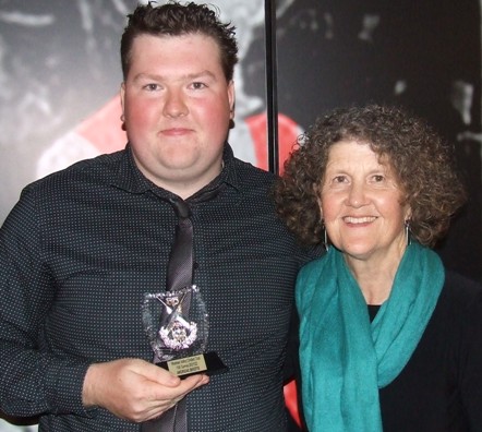 Andreas Skiotis and mum Jill with his 100-game milestone award. Andreas Skiotis and mum Jill with his 100-game milestone award.