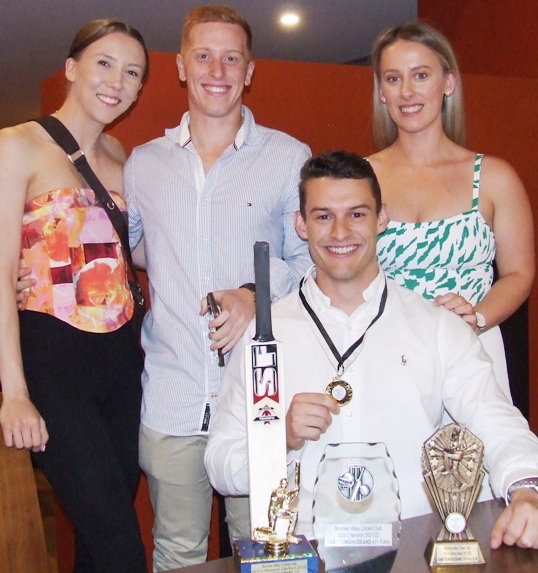Their first Moonee Valley presentation night - and hopefully not their last: Sam Younghusband (sitting) and Michael Oddie and their partners. Their first Moonee Valley presentation night - and hopefully not their last: Sam Younghusband (sitting) and Michael Oddie and their partners.