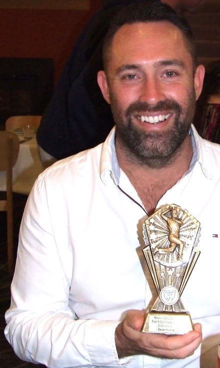 Steve Hazelwood with his First Eleven bowling award. Steve Hazelwood with his First Eleven bowling award.