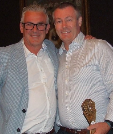 Seconds captain Dom Gibaldi (left) took great pleasure in presenting the batting trophy to Geoff McKeown. Seconds captain Dom Gibaldi (left) took great pleasure in presenting the batting trophy to Geoff McKeown.