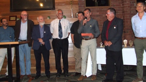 The Life Members were called to the front as Jim Polonidis read the citation for Geoff McKeown. L-R Danny Terzini, Kevin Gardiner, Allan Cumming, Charlie Walker. Mark Gauci, Jim Polonidis, Ray Storey and Dean Jukic. The Life Members were called to the front as Jim Polonidis read the citation for Geoff McKeown. L-R Danny Terzini, Kevin Gardiner, Allan Cumming, Charlie Walker. Mark Gauci, Jim Polonidis, Ray Storey and Dean Jukic.