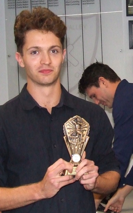 Dejan Gilevski with his First Eleven bowling award - and skipper Jack Newman. Dejan Gilevski with his First Eleven bowling award - and skipper Jack Newman.