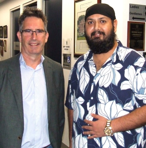 Discussing captaincy tactics: Paul Sevenson (left) and Manu Singh. Discussing captaincy tactics: Paul Sevenson (left) and Manu Singh.