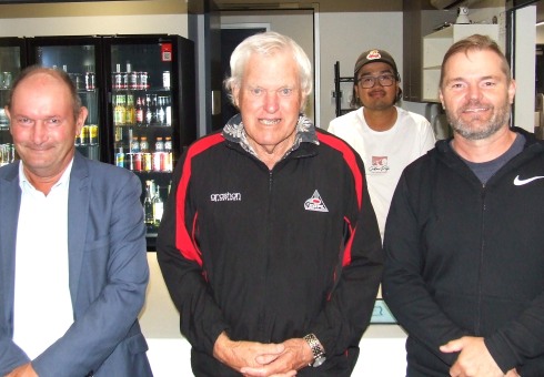 Moonee Valley values our connection and cameraderie with the umpiring fraternity, and were pleased to have senior umpires attend our night. L-R Moonee Valley committee member and senior umpire Paul Simon; Ron Pontague; Marcus Lee, who helped us by running the bar; and Shane Collins. Moonee Valley values our connection and cameraderie with the umpiring fraternity, and were pleased to have senior umpires attend our night. L-R Moonee Valley committee member and senior umpire Paul Simon; Ron Pontague; Marcus Lee, who helped us by running the bar; and Shane Collins.