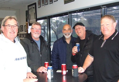 Talking cricket: L-R Ian Sutherland, xx, Joe Ansaldo, Ian Denny and Darren Nagle. Talking cricket: L-R Ian Sutherland, xx, Joe Ansaldo, Ian Denny and Darren Nagle.
