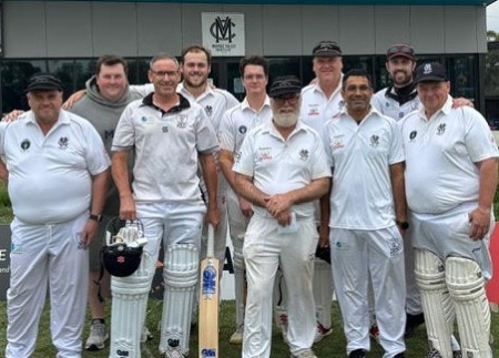 Teammates for Geoff Smith's 100th game. L-R Peter Smith, scorer Andreas Skiotis, James Smith, Lachlan Smith, Tom Janetzki, Allan Cumming, Geoff Smith, Sudarshan Devkota, Michael Ozbun and Mark Gauci. Teammates for Geoff Smith's 100th game. L-R Peter Smith, scorer Andreas Skiotis, James Smith, Lachlan Smith, Tom Janetzki, Allan Cumming, Geoff Smith, Sudarshan Devkota, Michael Ozbun and Mark Gauci.