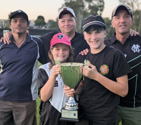 Winners: Bree and Reid Webb-Johnson with close friends of their dad Heath: L-R Danny Terzini, Mark Gauci and Jim Polonidis. Winners: Bree and Reid Webb-Johnson with close friends of their dad Heath: L-R Danny Terzini, Mark Gauci and Jim Polonidis.