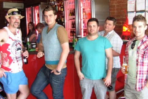 In all their finery as fashionistas in the Outrageous Shirt competition - L-R Matt Thomas, Jesse Nankivell-Sandor, Anthony Riggio, Mark Gauci and Stephen Ward. In all their finery as fashionistas in the Outrageous Shirt competition - L-R Matt Thomas, Jesse Nankivell-Sandor, Anthony Riggio, Mark Gauci and Stephen Ward.