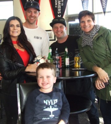 Happy families: (L-R) Vanessa Riggio and Matt Thomas with Heath and Lezanne Webb-Johnson and son Reid. Happy families: (L-R) Vanessa Riggio and Matt Thomas with Heath and Lezanne Webb-Johnson and son Reid.