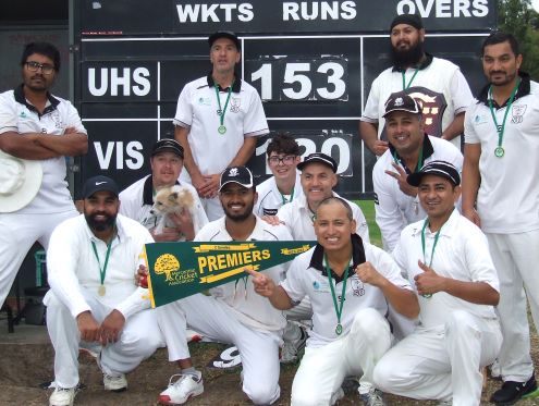 The Premiership winning Fourths with their flag and shield. L-R. Back - Maks Rahman, Jim Polonidis, Manu Singh and Vinnie Singh. Front - Sunny Singh, Mitch Britton, Jay Patel, Cullan Morrissy, Sam Carbone, Chand Shrestha, Sagar Bhatia and Prashant Hirani. The Premiership winning Fourths with their flag and shield. L-R. Back - Maks Rahman, Jim Polonidis, Manu Singh and Vinnie Singh. Front - Sunny Singh, Mitch Britton, Jay Patel, Cullan Morrissy, Sam Carbone, Chand Shrestha, Sagar Bhatia and Prashant Hirani.